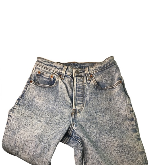 LEVI’S 501 ACID Washed BLUE Distressed High Waist Denim Jeans - Picture 3 of 5